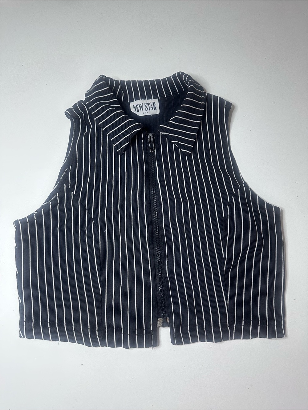 Vintage New Star USA Pinstripe Zip-Up Crop Top / Vest goth chic indie sleeze